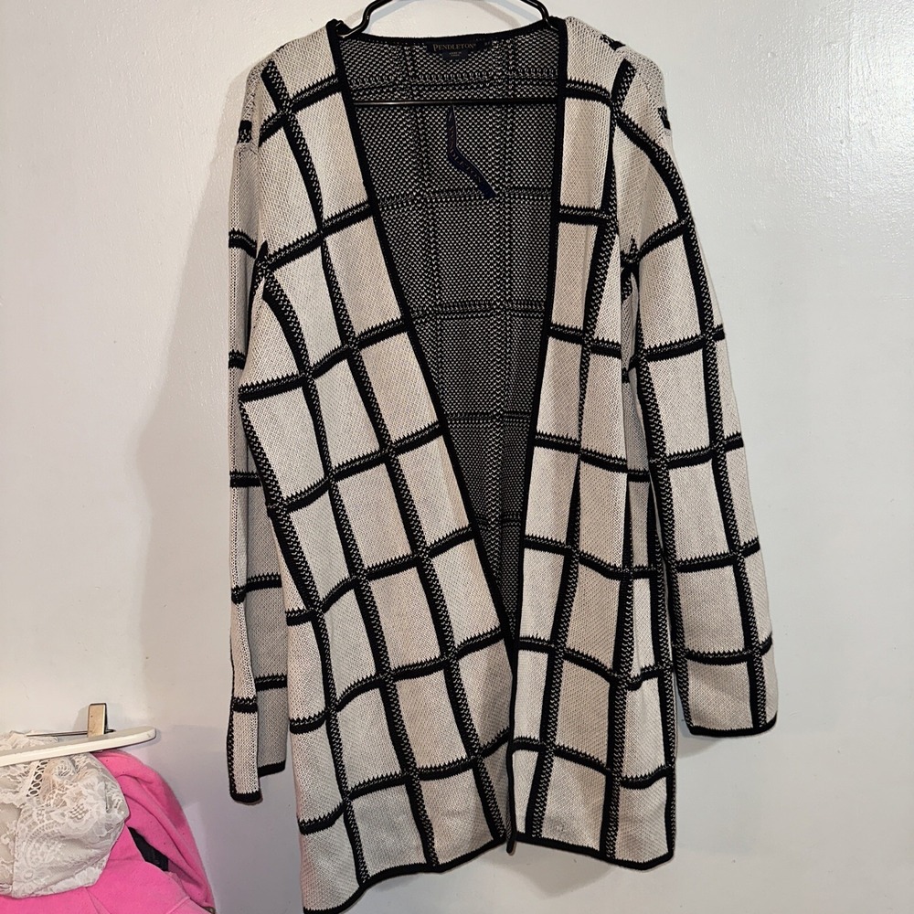 Pendleton Marketa Windowpane Cardigan White Black Size 2X NWT RETAILS $169 - Picture 2 of 4